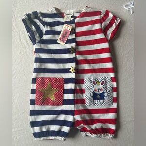 Vintage Peanuts Red, Navy & White Striped Romper 3T
